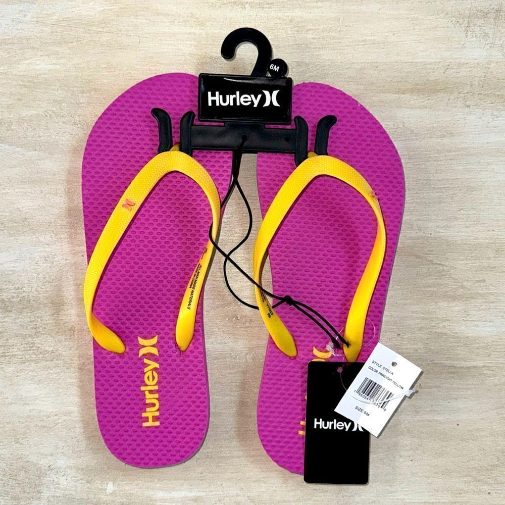 Brand new Hurley Stella thong sandal flip flops in pink and yellow size 6